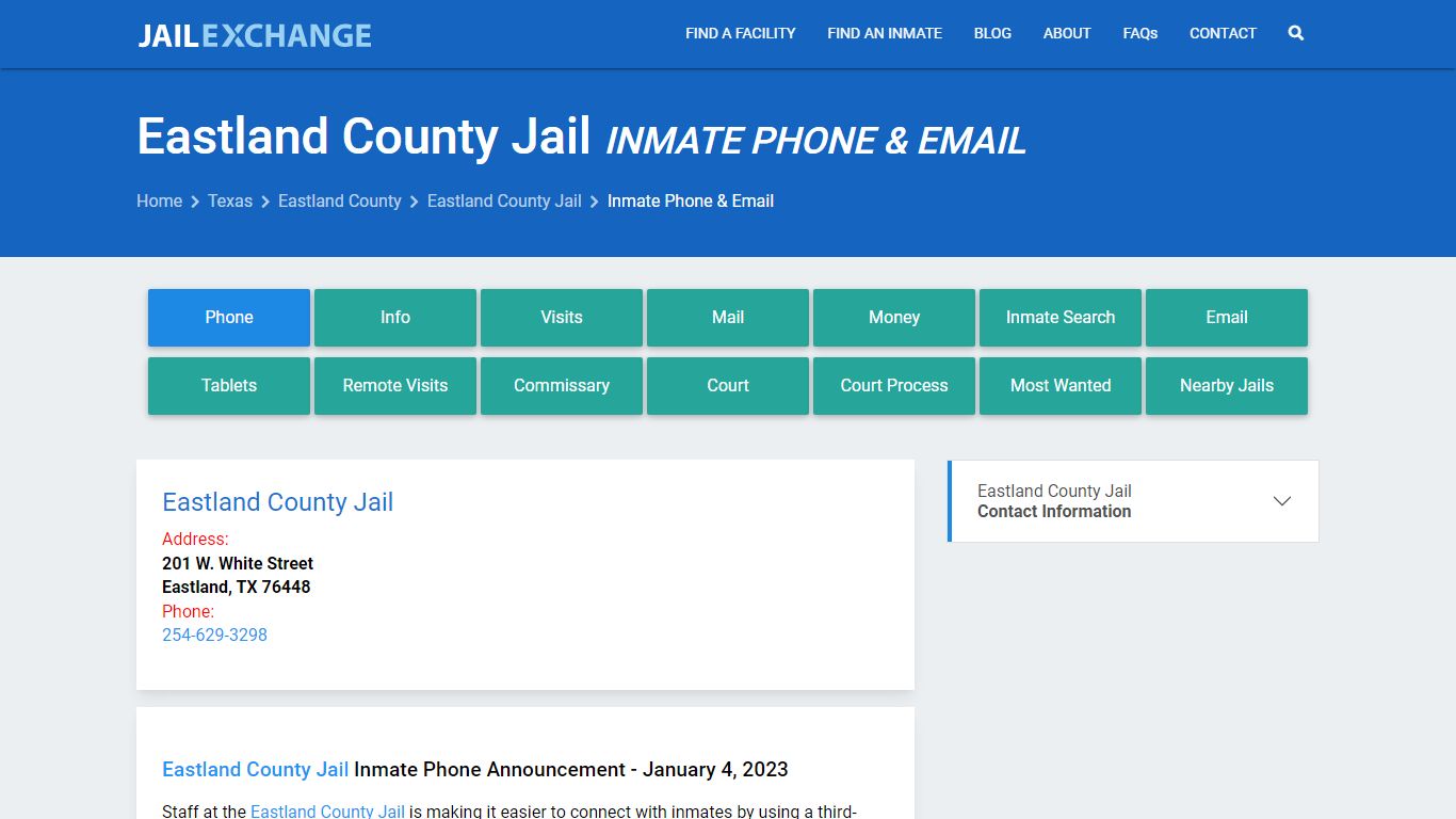Inmate Phone - Eastland County Jail, TX - Jail Exchange